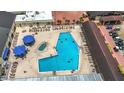 Aerial view of outdoor pool with lounge chairs and umbrellas at a community center or resort at 904 Desert Hills Dr, Sun City Center, FL 33573