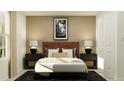 Comfortable bedroom features a bed with a padded headboard, dual nightstands with lamps, and natural light from a window at 15045 Zircon Red Dr, Wimauma, FL 33598