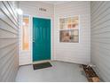 Welcoming front entrance with a vibrant teal door, sidelight window, and clean concrete porch at 1936 Heron Cove Dr # 104, Lutz, FL 33549