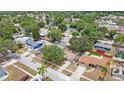 An aerial view of the neighborhood showcases the homes, tree coverage, and street layout at 9043 108Th Ave, Seminole, FL 33777