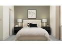 Cozy bedroom with plush bedding, decorative pillows, bedside tables, and a contemporary area rug at 18473 Serene Lake Loop, Lutz, FL 33548