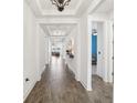 Long hallway with wood flooring, decorative ceilings, and modern light fixtures leads to the living area at 10625 Cardera Dr, Riverview, FL 33578