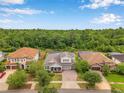 An aerial view showcasing this property's prime location nestled between mature trees and neighboring homes at 3326 Barbour Trl, Odessa, FL 33556