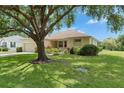 Single-story home with an attached garage, well-kept lawn, and mature trees enhancing the curb appeal at 3333 Michener Pl, Plant City, FL 33566