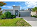 Single-Gathering home with a well-manicured lawn, garden, and a two-car garage at 9059 Spruce Creek Cir, Riverview, FL 33578