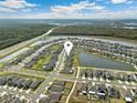 Aerial view showcasing a well-planned community with beautiful homes and tranquil ponds at 9313 Lemon Drop Loop, Sun City Center, FL 33573