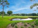 Picturesque golf course view showcasing rolling greens, mature trees, and serene pond at 29147 Bay Hollow Dr # 3217, Wesley Chapel, FL 33543