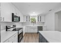 Modern kitchen featuring white cabinets, stainless steel appliances, and a farmhouse sink at 3910 W Iowa Ave, Tampa, FL 33616