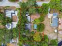 Aerial view showcases the lot and pool surrounded by lush trees, giving a sense of privacy at 5232 72Nd N Way, St Petersburg, FL 33709