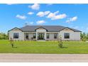 Beautiful exterior showcasing a modern farmhouse design with a well-manicured lawn at 3070 Smilodon Trl, Ruskin, FL 33570