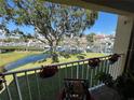 Relax on this beautiful balcony overlooking the marina with lush greenery and colorful potted plants, perfect for enjoying the scenic views at 1125 Pinellas Bayway S # 103, Tierra Verde, FL 33715