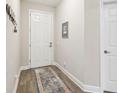 Bright entryway with wood-look tile flooring and a stylish rug at 19323 Hawk Valley Dr, Tampa, FL 33647