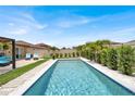 Serene backyard with a sparkling pool, lush greenery, and a relaxing atmosphere at 7114 Fern Garden Ct, Sun City Center, FL 33573