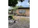 View of the front yard featuring a variety of plants, and garden lighting at 4104 W North B St, Tampa, FL 33609