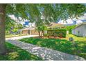 Well-maintained home with green lawn, palm trees, and a neatly trimmed hedge at 19247 Otters Wick Way, Land O Lakes, FL 34638