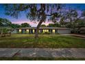 Charming single-story home featuring a well-maintained lawn and mature tree during twilight at 1607 Melodie Dr, Brandon, FL 33510