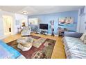 Comfortable living room with stylish furniture, a patterned rug, and a calming blue accent wall at 504 67Th Ave # 4, St Pete Beach, FL 33706