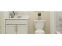 Cozy bathroom featuring a modern vanity with stylish fixtures and a plant as decoration at 5642 Red Kite Dr, Wimauma, FL 33598