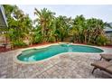 Inviting backyard oasis showcasing a kidney-shaped pool, spa, and lush tropical landscaping at 1955 Cobblestone Way, Clearwater, FL 33760