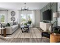 Contemporary living room with stylish decor, comfortable seating, and ample natural light at 37255 Sagemoor Dr, Zephyrhills, FL 33541