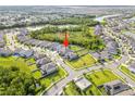 Spacious home from an aerial view, nestled in a peaceful neighborhood near a serene lake at 31643 Colada Drift Way, Wesley Chapel, FL 33545