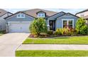 Charming single-story home featuring a manicured lawn and attached two-car garage, perfect for suburban living at 31643 Colada Drift Way, Wesley Chapel, FL 33545