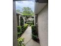 Green landscaping lines the walkway to the entrance of this lovely townhome at 7838 66Th N Way, Pinellas Park, FL 33781