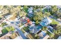 Aerial view of the property showcasing its location in a residential neighborhood with mature trees and a pool nearby at 11991 104Th Ave, Seminole, FL 33778