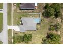 Aerial view of property showcasing pool, fencing, and lush surrounding greenery at 6129 Schalekamp Dr, Spring Hill, FL 34609