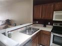Spacious kitchen featuring stainless steel sink, plenty of counter space, and wooden cabinetry at 4537 Kennewick Pl # 4537, Riverview, FL 33578