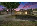 Charming one story home with attached garage and large front tree in the yard, enhanced by sunset at 2632 Tung Dr, Holiday, FL 34691