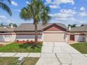 Attractive single-story home featuring a lush lawn and a freshly sealed driveway, with mature trees at 7004 Westminster St, Tampa, FL 33635