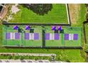 Overhead shot of two pickleball courts with shading structures, situated in a lush, landscaped area of the community at 6020 S Shore Blvd # 709, Gulfport, FL 33707