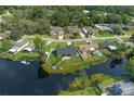 Aerial view of backyard with water access, dock, and waterfront views in a serene setting at 18816 Tracer Dr, Lutz, FL 33549