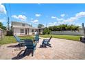 Spacious backyard with a brick patio, comfortable seating, and a well-manicured lawn at 656 40Th Ne Ave, St Petersburg, FL 33703