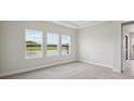 An inviting bedroom with plush carpeting, neutral walls, and a large window overlooking a serene landscape at 35617 Stableton Lane, Zephyrhills, FL 33541