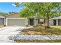 Inviting single-story home with a two-car garage, a covered entrance and established trees in the front yard at 13643 Tramore Dr, Odessa, FL 33556