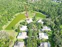 Picturesque aerial view of the property with waterfront and neighborhood showing lush landscaping and homes at 15101 Kestrelglen Way, Lithia, FL 33547