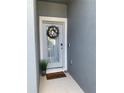 Charming front door with wreath, small potted plant and a welcome mat at 2874 Deer Pine Trl, Land O Lakes, FL 34638
