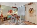 Eclectic dining room featuring a rustic light fixture, a colorful rug, and decorative accents creating a cozy atmosphere at 4705 1St Ne St # 326, St Petersburg, FL 33703