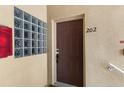 Apartment door with the number 202 next to a glass brick window at 9519 Newdale Way # 202, Riverview, FL 33578