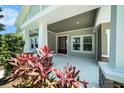 Inviting front porch with stone accents, decorative plants, and a stylish front door, offering a warm welcome at 8016 Rock Spring Ct, Land O Lakes, FL 34638