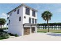 Stunning three-story home featuring a modern design with a wooden garage and a picturesque waterfront view at 3800 Shore Acres Ne Blvd, St Petersburg, FL 33703