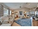 Bright living room with vaulted ceilings, modern decor, and access to the outdoor area at 1201 Peridot Ln, Sun City Center, FL 33573