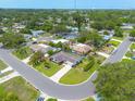 Aerial view of a neighborhood showcasing well-maintained homes with mature trees and landscaping at 1322 Byron Dr, Clearwater, FL 33756