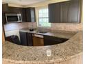 Modern kitchen with granite countertops, dark cabinets, and stainless steel appliances at 17220 Estes Rd, Lutz, FL 33548