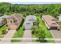 Bird's eye view of a single-story home with a gray roof, nestled in a residential area at 30410 Ceasar Park Dr, Wesley Chapel, FL 33543