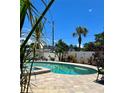 Backyard pool with brick trim and privacy fence, surrounded by tropical plants at 1020 38Th N Ave, St Petersburg, FL 33704