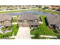 Expansive aerial view of a well-manicured home, showcasing the large backyard and its serene pond views at 13111 Bahia Grass Ln, Riverview, FL 33579
