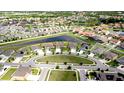 An aerial view showcases a lovely planned community with sidewalks and large retention ponds for drainage at 13111 Bahia Grass Ln, Riverview, FL 33579
